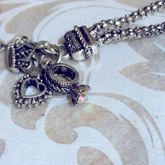 Premier Designs Hostess Charm Bracelet Double Strand Crown Heart Ring Cross 6.5” - Picture 3 of 5